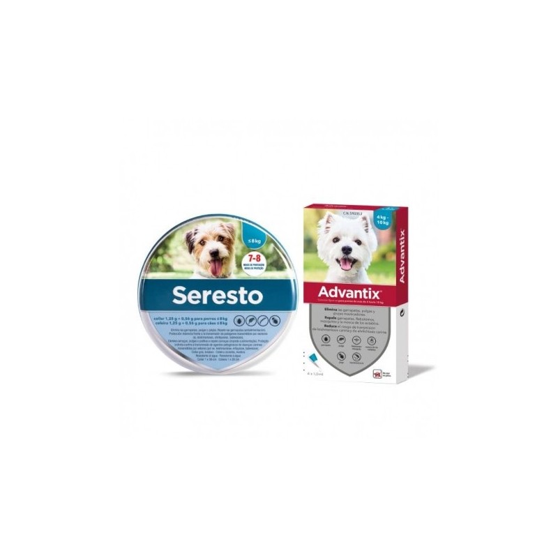 Pack Súper Protección: collar Seresto menos de 8kg + Advantix 4 pipetas 4-10kg