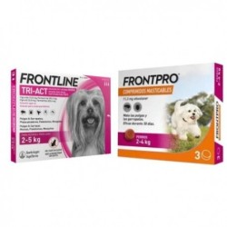 Pack Súper Protección: Frontpro Comprimidos Masticables 2-4kg + Frontline Tri-Act 3 pipetas (2-5kg) para perros mini