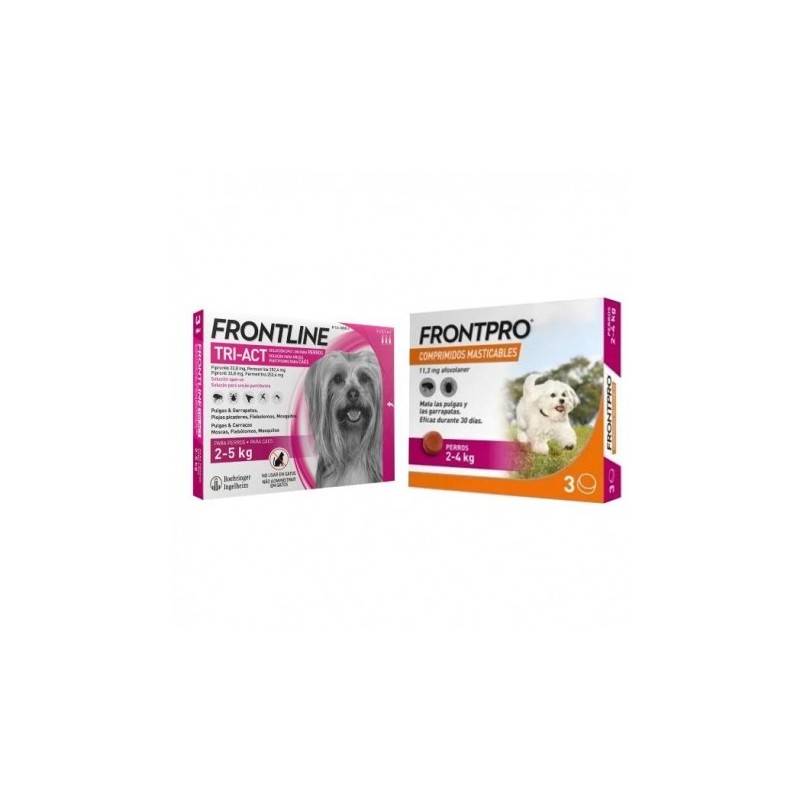 Pack Súper Protección: Frontpro Comprimidos Masticables 2-4kg + Frontline Tri-Act 3 pipetas (2-5kg) para perros mini