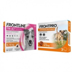 Pack Súper Protección: Frontpro Comprimidos Masticables 4-10kg + Frontline Tri-Act 3 pipetas (5-10kg) para perros pequeños