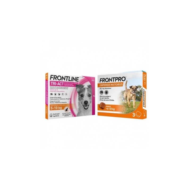 Pack Súper Protección: Frontpro Comprimidos Masticables 4-10kg + Frontline Tri-Act 3 pipetas (5-10kg) para perros pequeños