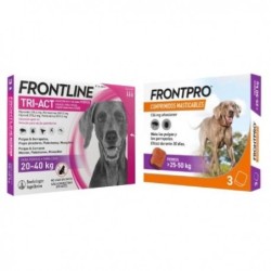 Pack Súper Protección: Frontpro Comprimidos Masticables 25-50kg + Frontline Tri-Act 3 pipetas (20-40kg) para perros grandes