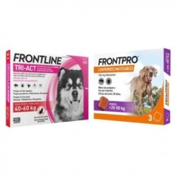 Pack Súper Protección: Frontpro Comprimidos Masticables 25-50kg + Frontline Tri-Act 3 pipetas (40-60kg) para perros gigantes