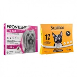 Pack Súper Protección: collar Scalibor 48cm + Frontline Tri-Act 3 pipetas (2-5kg) para perros mini