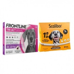 Pack Súper Protección: collar Scalibor 65cm + Frontline Tri-Act 3 pipetas (20-40kg) para perros grandes