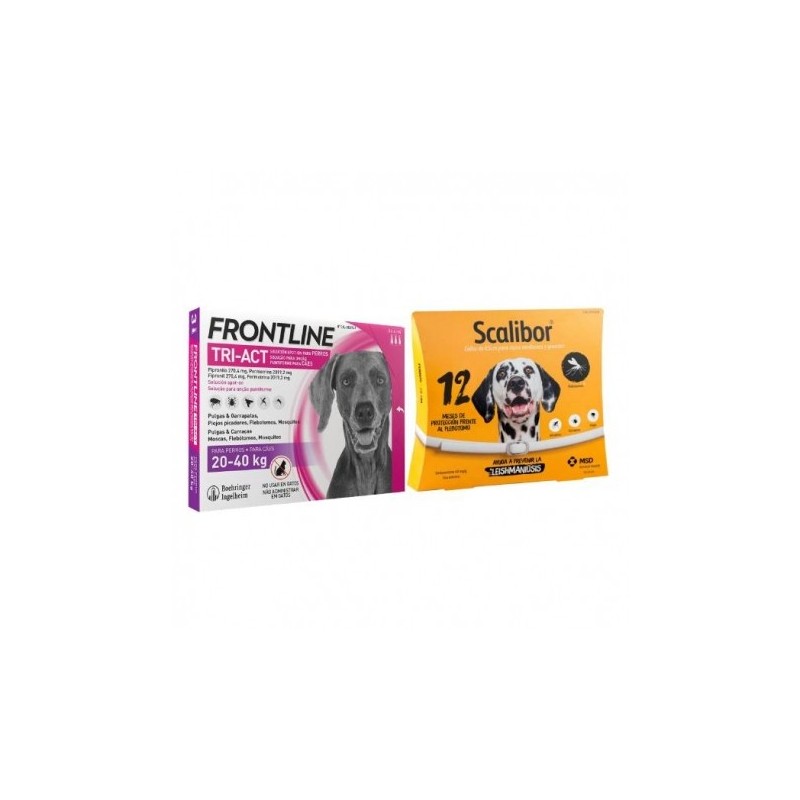 Pack Súper Protección: collar Scalibor 65cm + Frontline Tri-Act 3 pipetas (20-40kg) para perros grandes