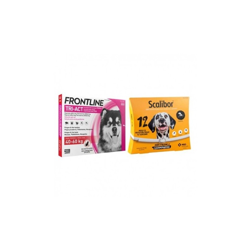 Pack Súper Protección: collar Scalibor 65cm + Frontline Tri-Act 3 pipetas (40-60kg) para perros gigantes