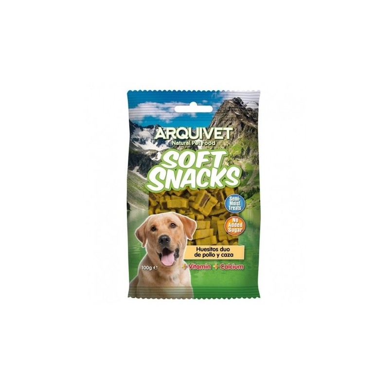 Golosinas para perros Soft snacks Huesitos duo pollo y caza 100 grs.