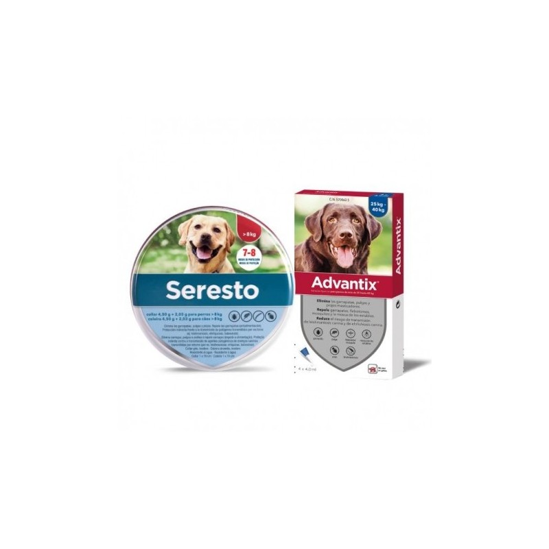 Pack Súper Protección: collar Seresto más de 8kg + Advantix 4 pipetas +25kg