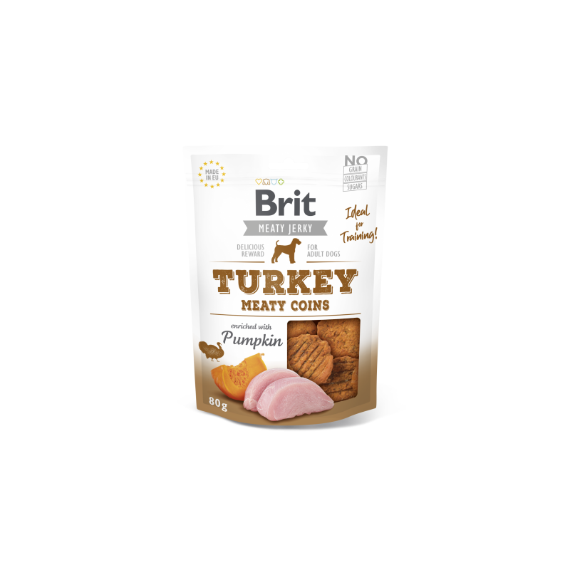 Brit jerky snack meaty coins pavo golosinas para perros